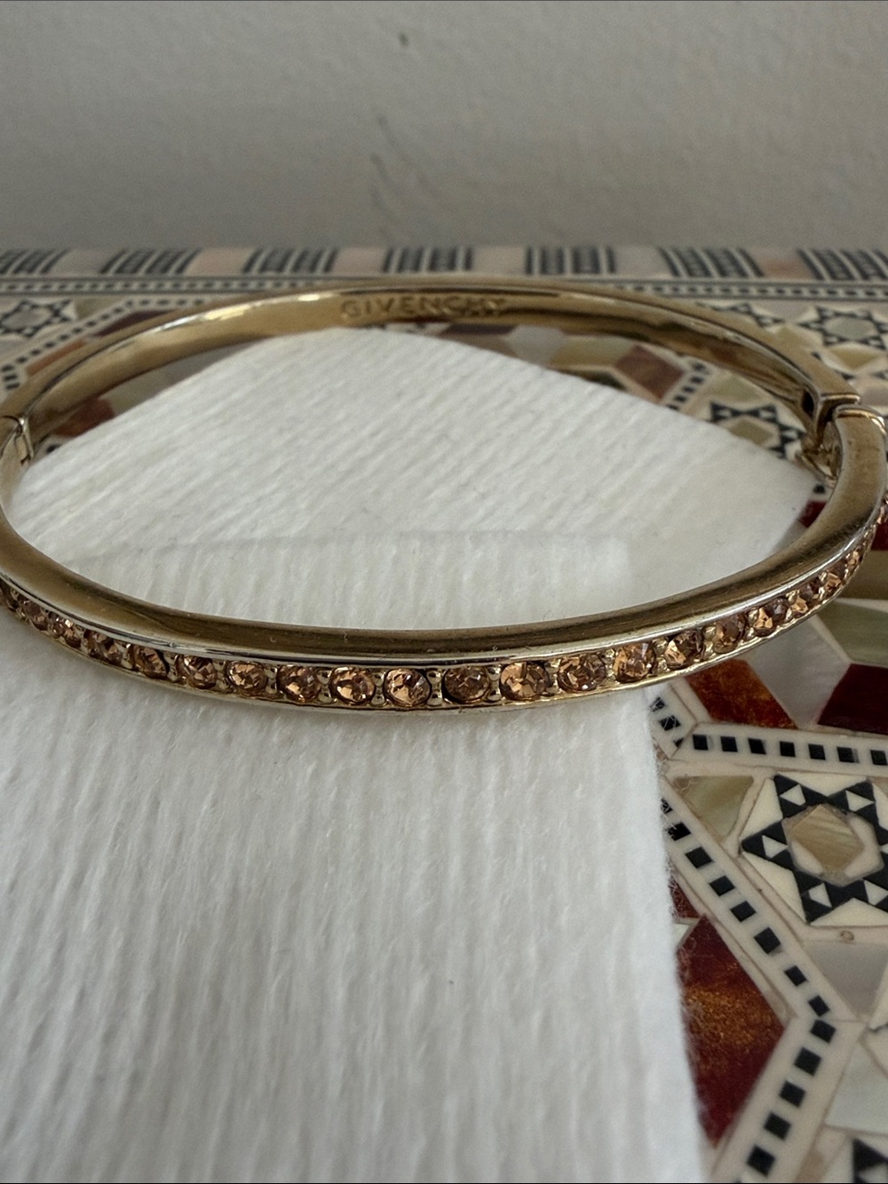 Givenchy Gold Crystal-Accented Hinged Bangle Bracelet